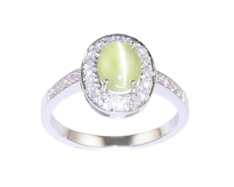 Chrysoberyl cat's eye and diamond ring - Click Image to Close