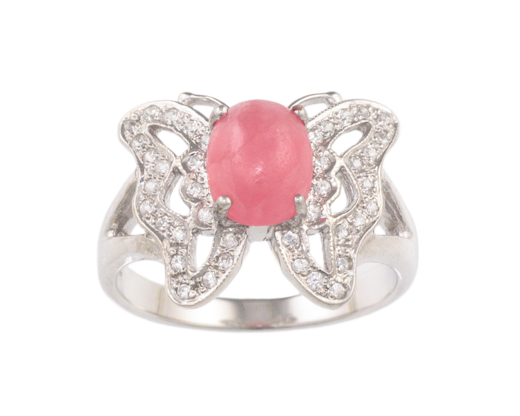 Rhodochrosite and zircon ring - Click Image to Close