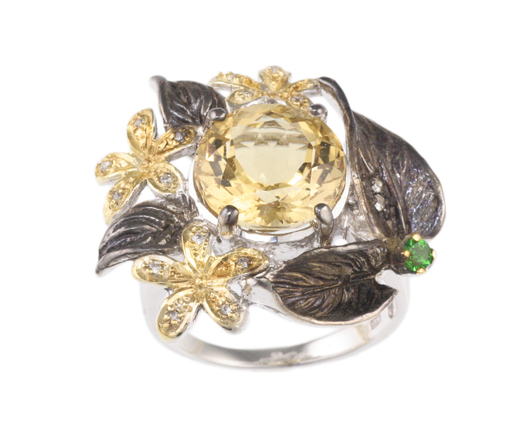 Citrine, zircon and chrome diopside ring - Click Image to Close