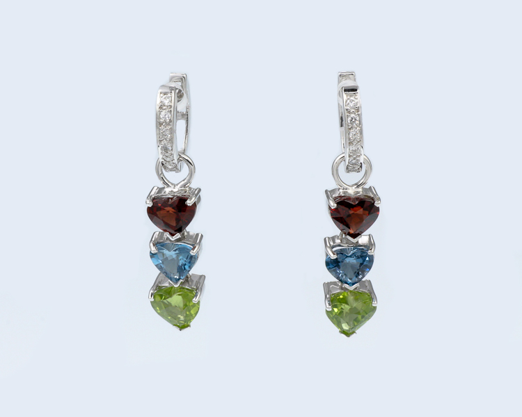 Mixed gem stones and diamond earrings - Click Image to Close
