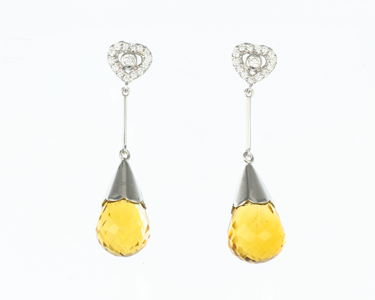Citrine and diamond earrings - Click Image to Close