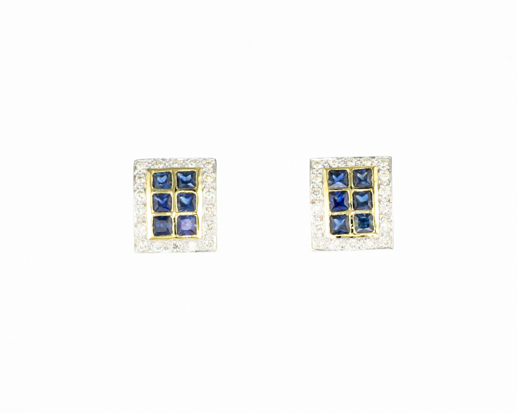 Blue sapphire and diamond earrings - Click Image to Close