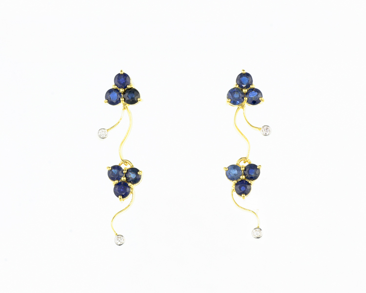 Blue sapphire and diamond earrings - Click Image to Close