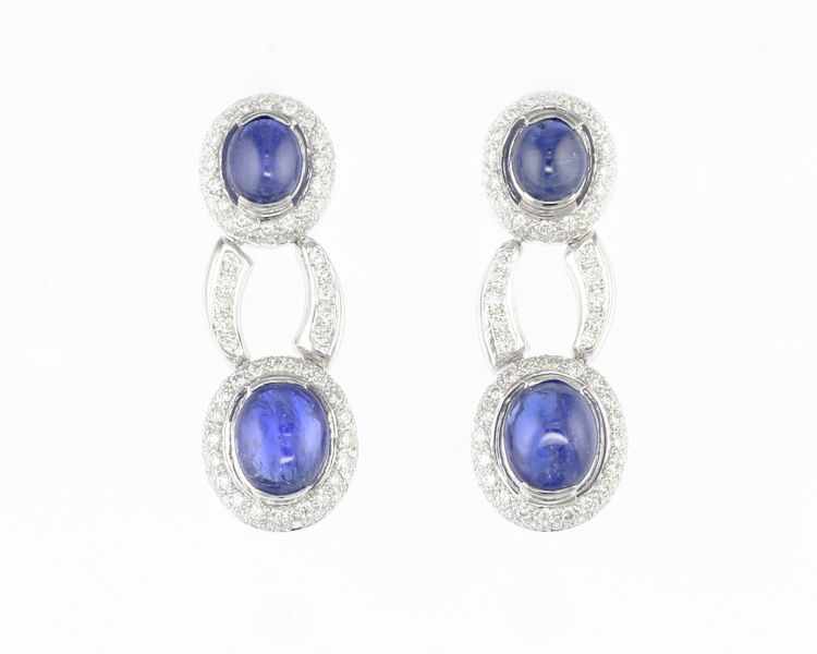 Blue sapphire and diamond earrings - Click Image to Close