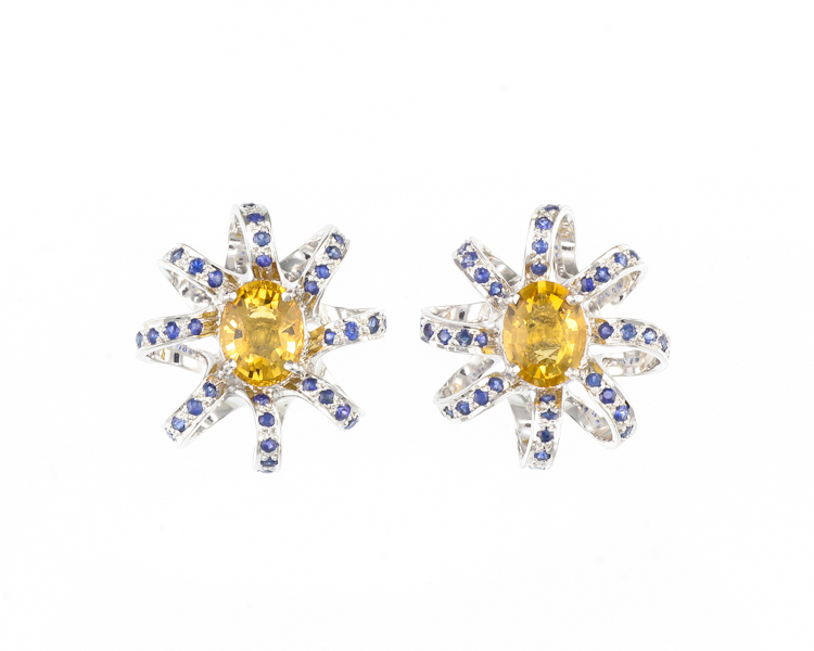 Blue sapphire and citrine earrings - Click Image to Close