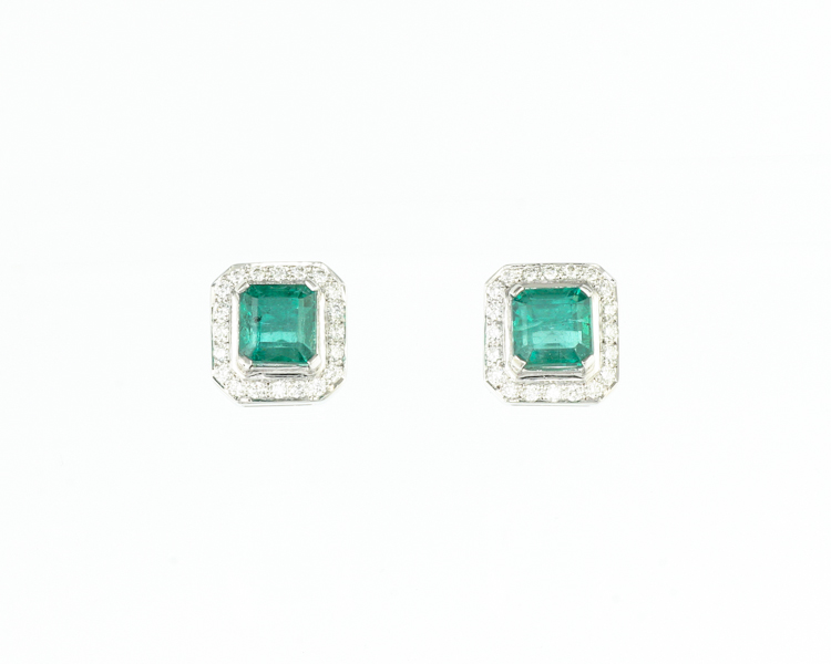 Emerald and diamond earrings - Click Image to Close