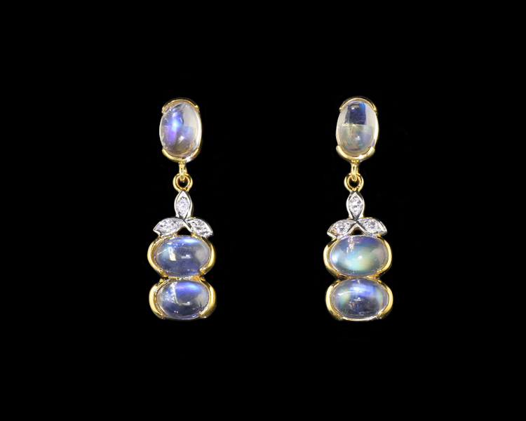 Moon stone and diamond earrings - Click Image to Close