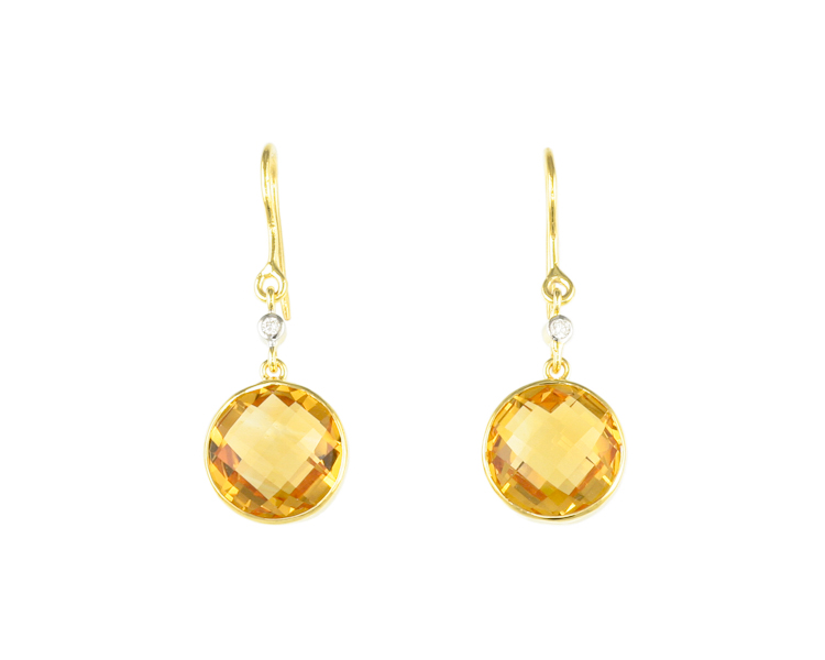 Citrine and diamond earrings - Click Image to Close