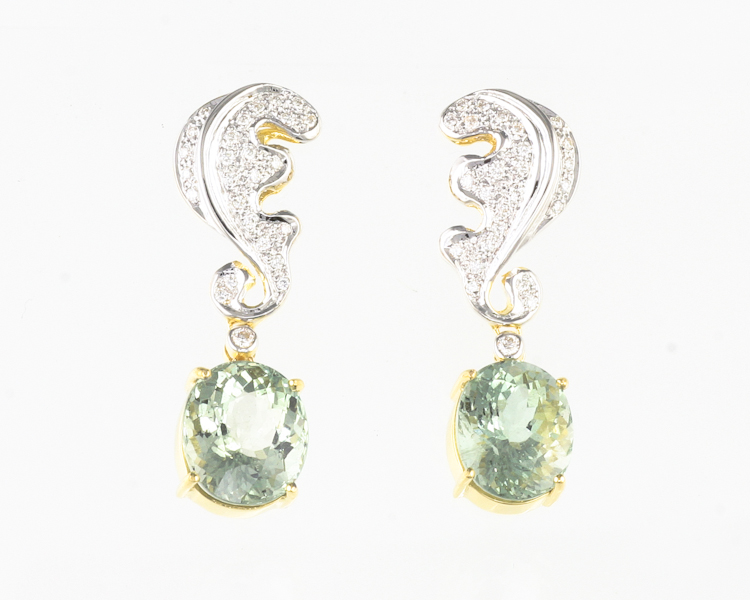 Aquamarine and diamond earrings - Click Image to Close