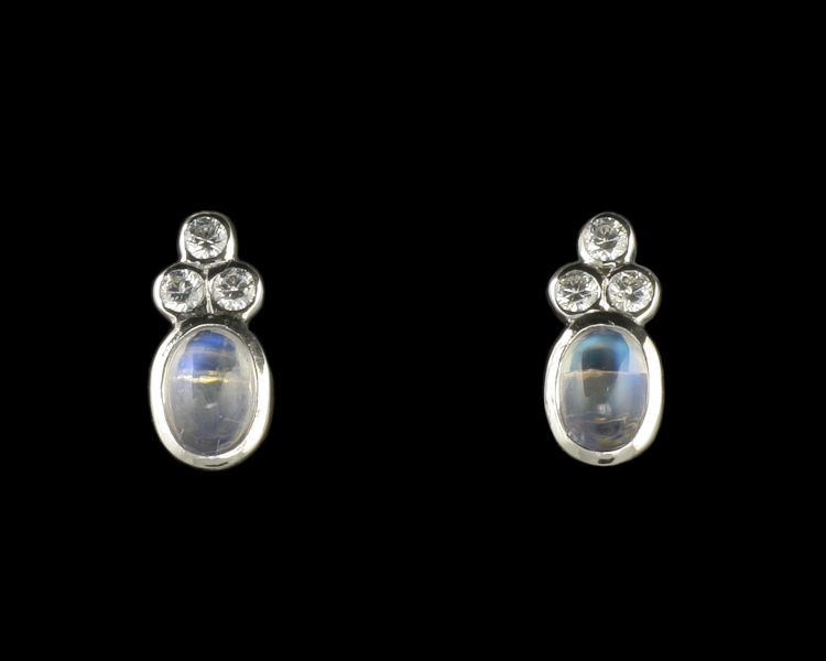 Moon stone and cubic zirconia earrings - Click Image to Close