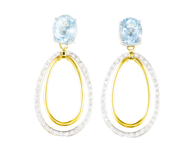 Aquamarine and diamond earrings - Click Image to Close