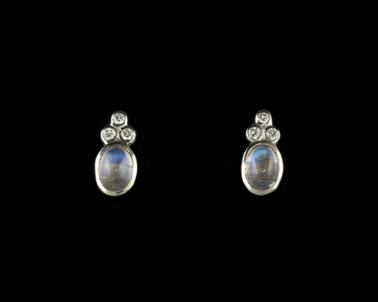 Moon stone and cubic zirconia earrings - Click Image to Close