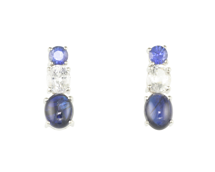 Blue sapphire and sapphire earrings - Click Image to Close