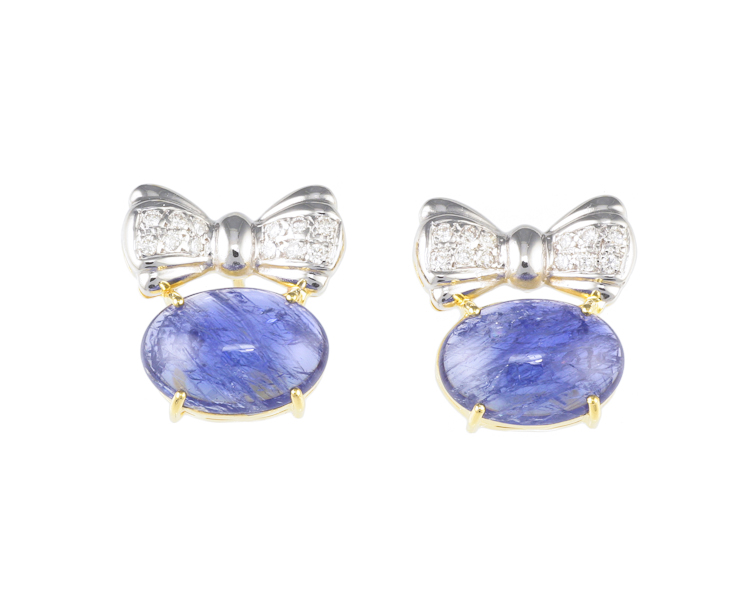 Blue sapphire and diamond earrings - Click Image to Close