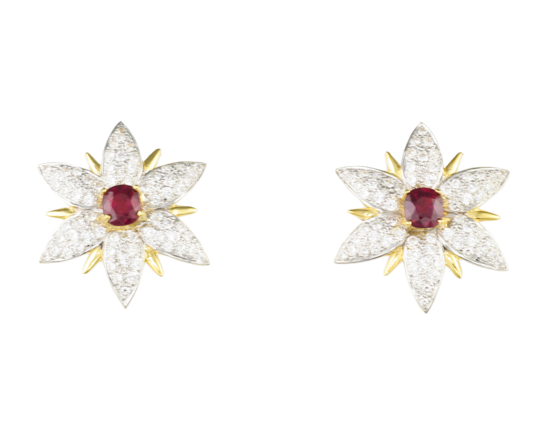 Ruby and cubic zirconia earrings - Click Image to Close