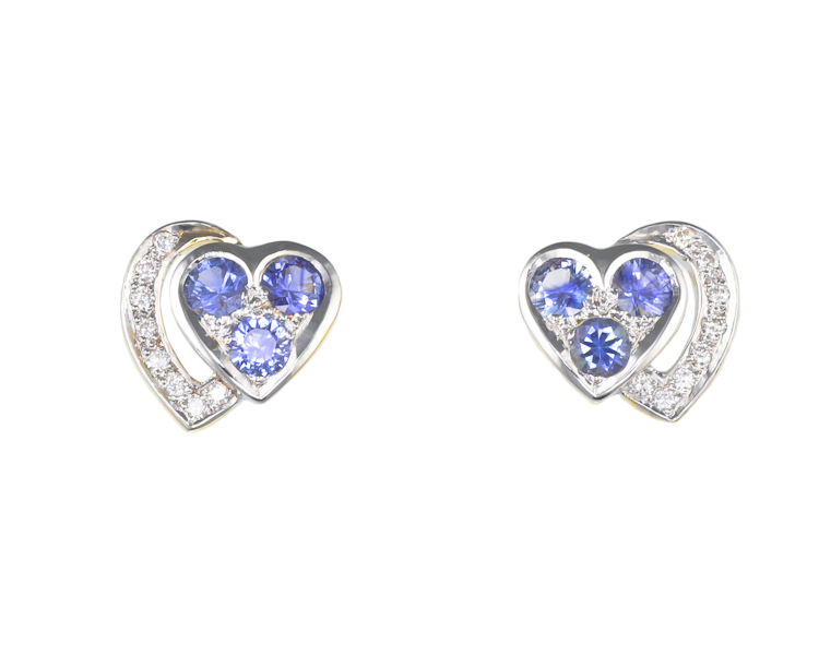 Blue sapphire and diamond earrings - Click Image to Close