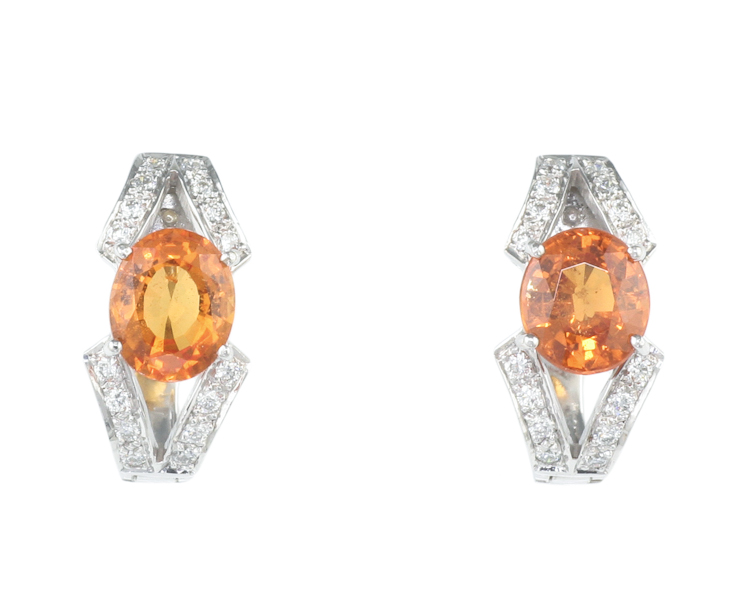 Mandarin spessartite garnet and diamond earrings - Click Image to Close