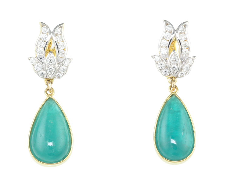 Emerald and diamond earrings - Click Image to Close