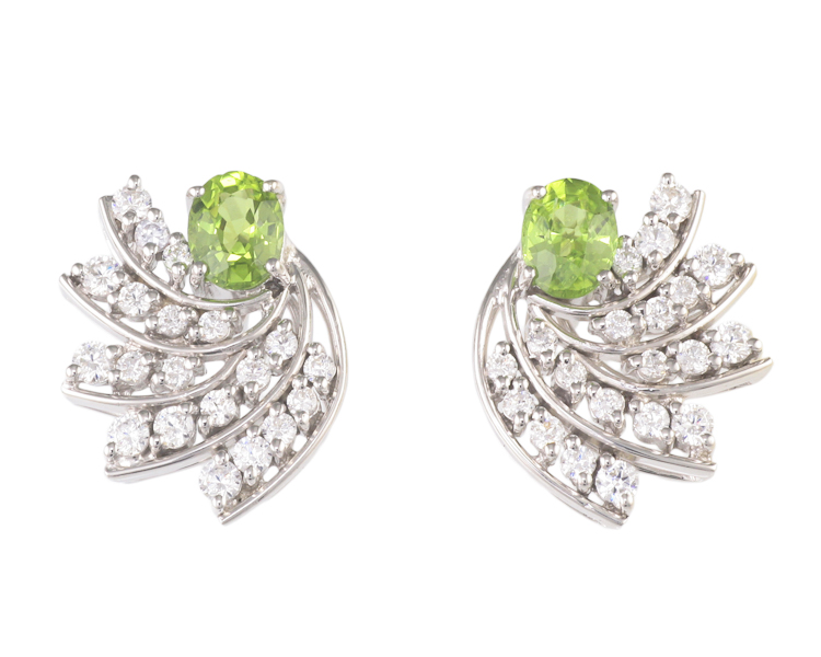 Peridot and cubic zirconia earrings - Click Image to Close