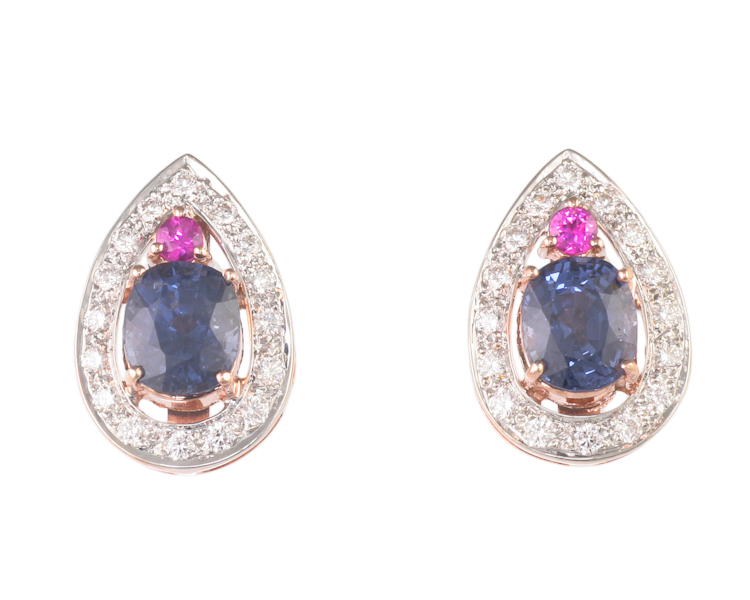 Spinel, sapphire and diamond earrings - Click Image to Close
