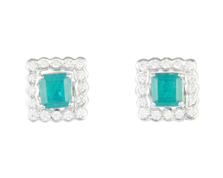 Emerald and diamond earrings - Click Image to Close