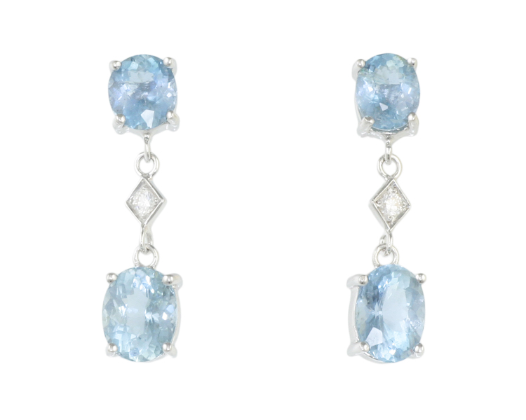 Aquamarine and diamond earrings - Click Image to Close