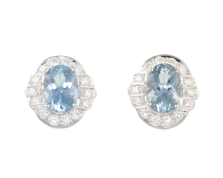 Aquamarine and diamond earrings - Click Image to Close