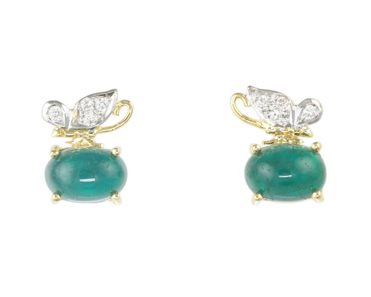 Emerald and diamond earrings - Click Image to Close