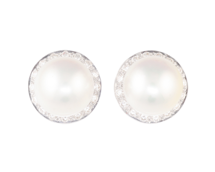 South sea pearl and diamond earrings - Click Image to Close