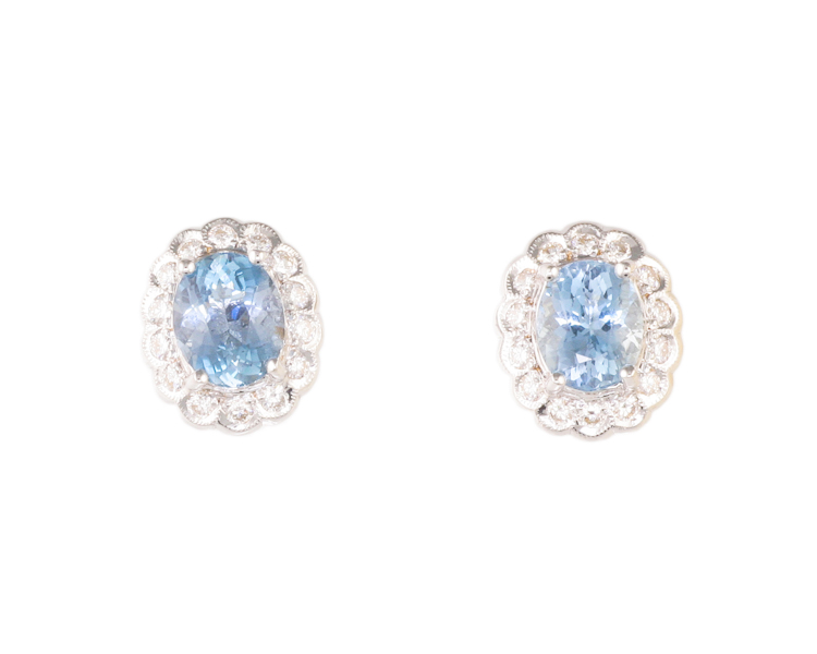 Aquamarine and diamond earrings - Click Image to Close