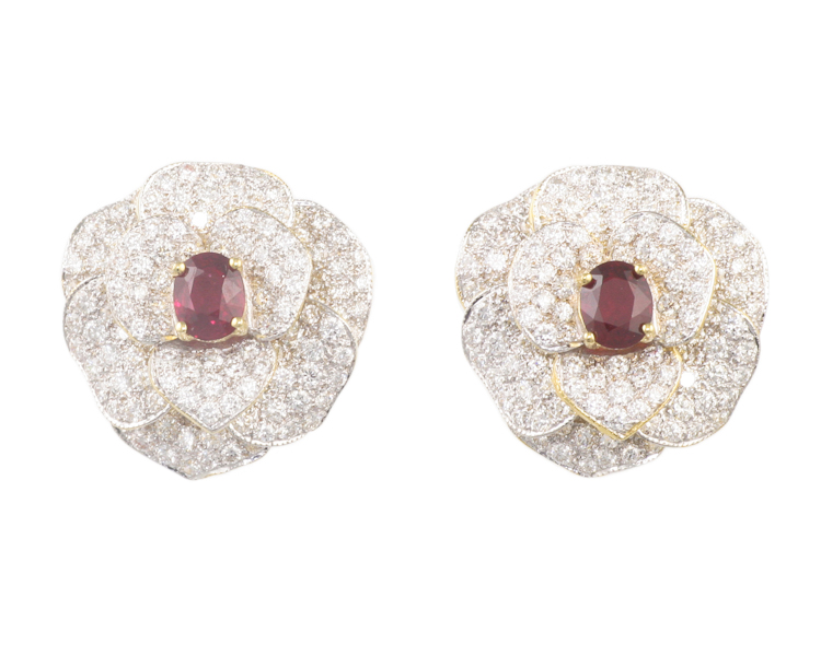 Diamond and ruby earrings - Click Image to Close