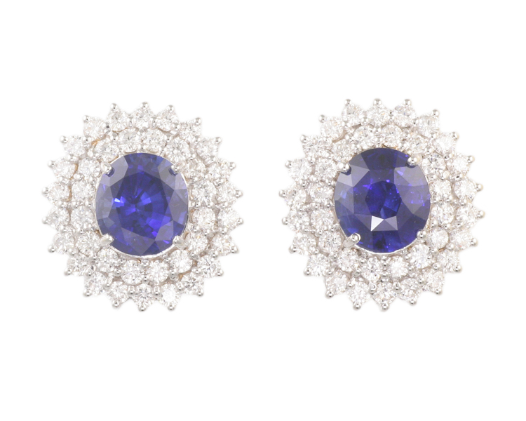 Blue sapphire and diamond earrings - Click Image to Close