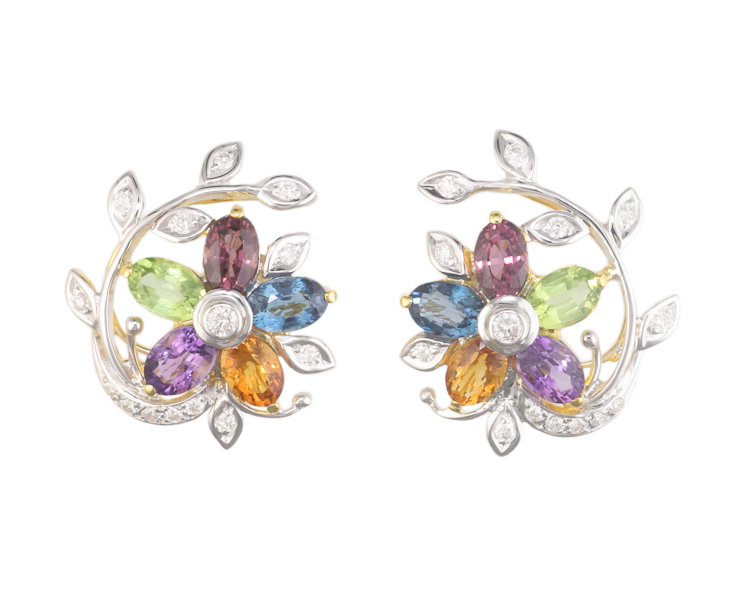 Mixed gem stones and diamond earrings - Click Image to Close