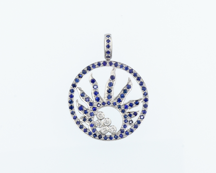 Blue sapphire and diamond pendant - Click Image to Close