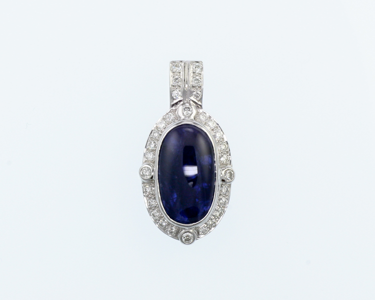 Blue sapphire and diamond pendant - Click Image to Close