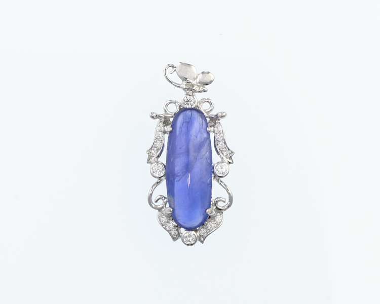 Blue sapphire and diamond pendant - Click Image to Close