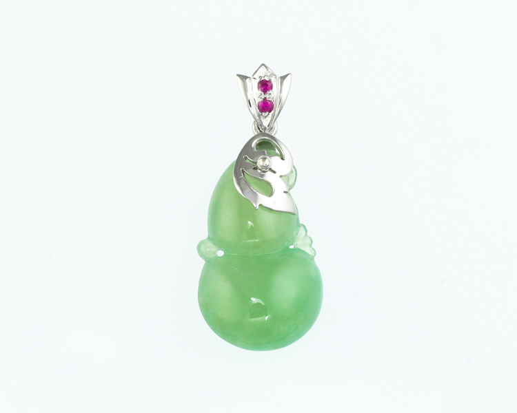 Jadeite (type-A) carving and ruby pendant - Click Image to Close
