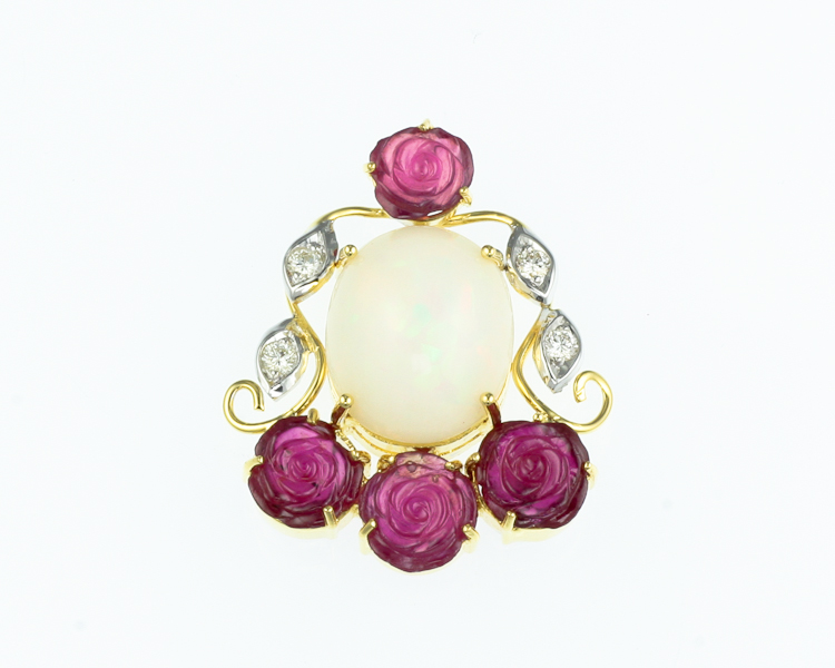 Opal, ruby carving and diamond pendant - Click Image to Close