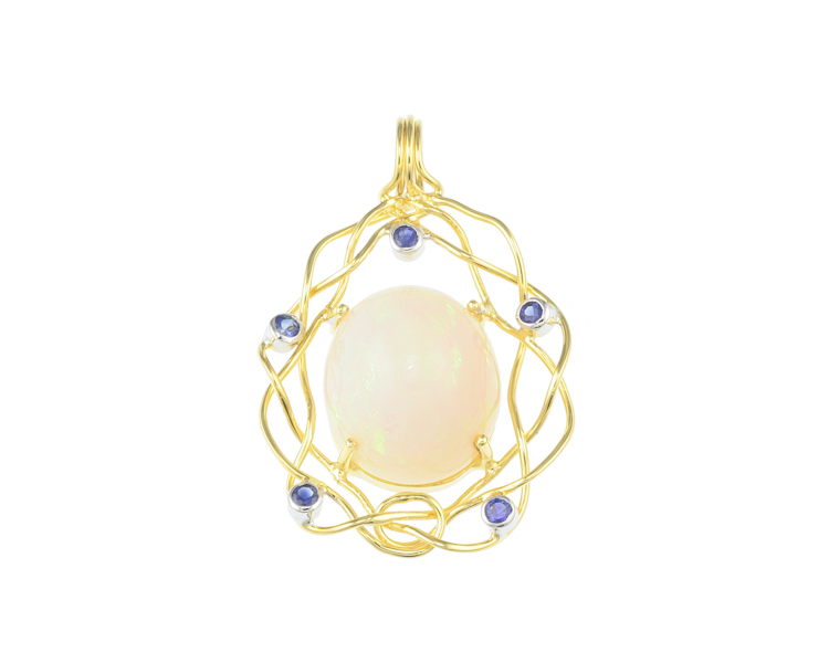 Opal and blue sapphire pendant - Click Image to Close