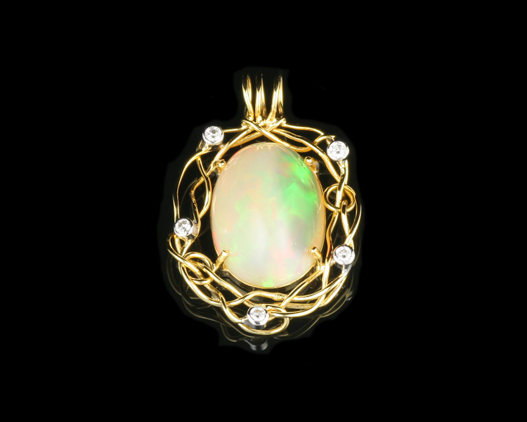 Opal and diamond pendant - Click Image to Close