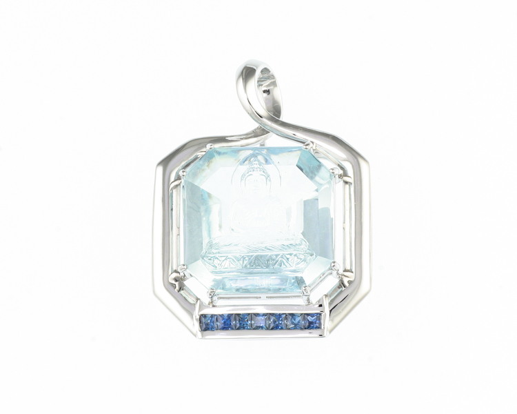 Topaz carving and blue sapphire pendant - Click Image to Close