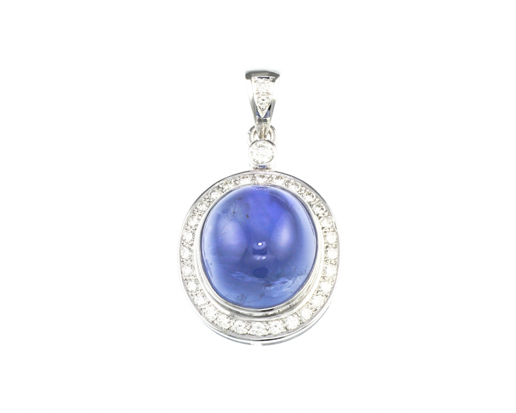 Blue star sapphire and diamond pendant - Click Image to Close