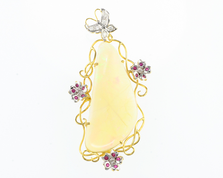 Opal, ruby and diamond pendant - Click Image to Close