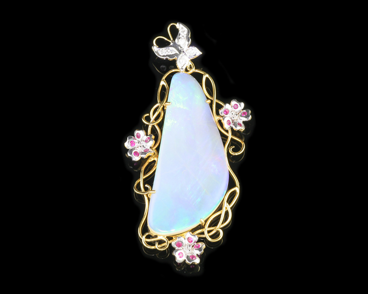 Opal, ruby and diamond pendant - Click Image to Close