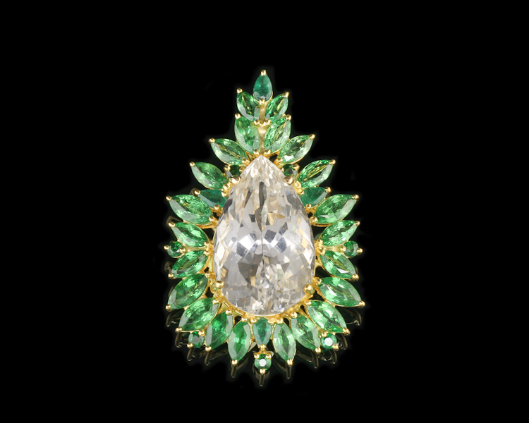Kunzite, tsavorite garnet and emerald pendant - Click Image to Close