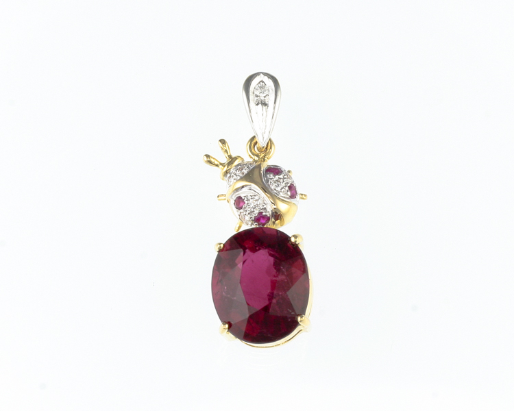 Rubellite, ruby and diamond pendant - Click Image to Close