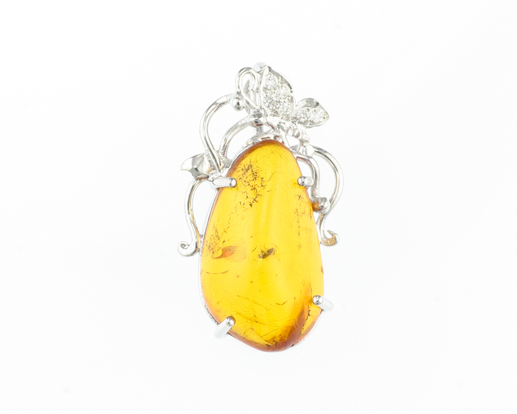 Amber and diamond pendant - Click Image to Close