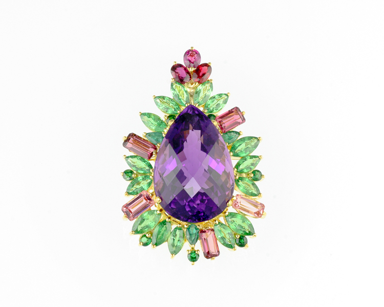 Amethyst and mixed gem stones pendant - Click Image to Close