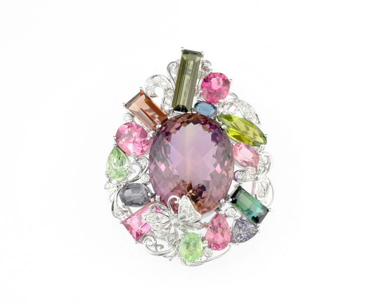 Ametrine, tourmaline and diamond pendant - Click Image to Close