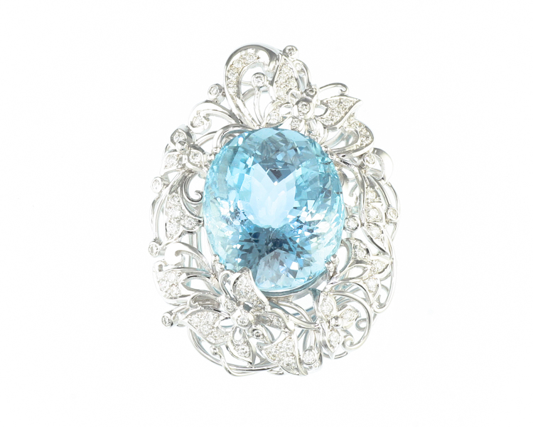Aquamarine and diamond pendant - Click Image to Close